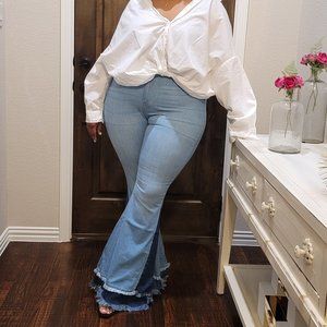 Flare Bottom High Waist Denim Jeans